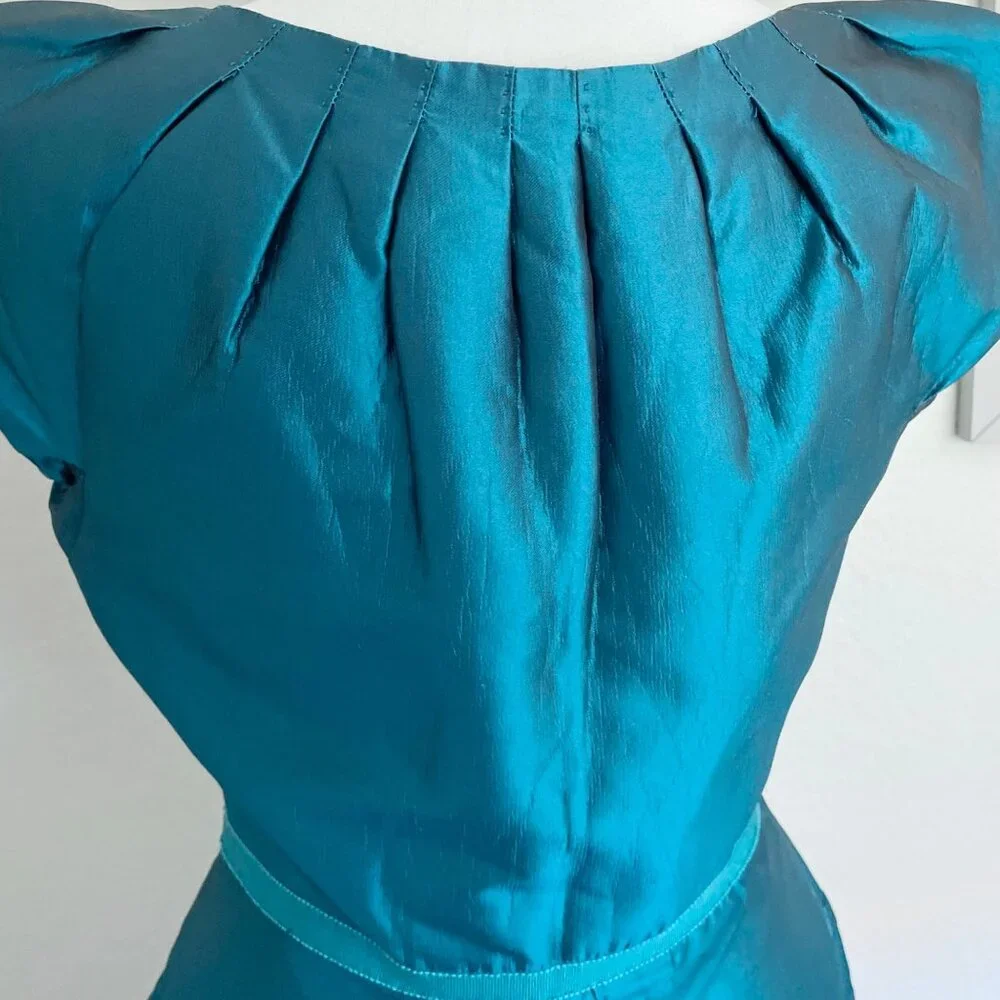 Moschino Teal Satin Cap Sleeve Party Dress - Picture 11 of 15